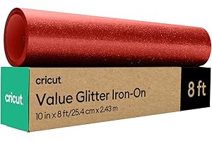 Cricut Value Glitter Iron On, Red (10in x 8ft roll) - HTV Heat Transfer Vinyl