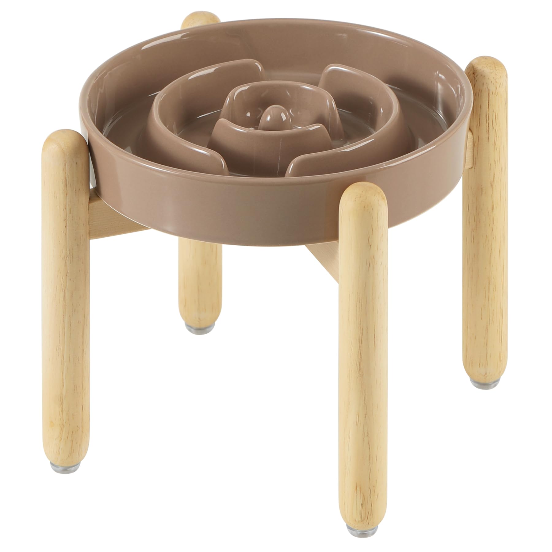 Photo 1 of Havniva 8.2inch Ceramic Raised Slow Feeder Dog Bowl Set, Elevated Wooden Stand for Large and Medium Dog, Puzzle Slow Dish, Preventing Choking(Brown Coffee, Single Bowl+ Stand)LPNPMEZ7755258
