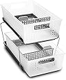 madesmart 2-Tier Organizer Bath Collection Slide-out Baskets with Handles, Space Saving, Multi-purpose Storage & BPA-Fre, Large, Frost-with Dividers