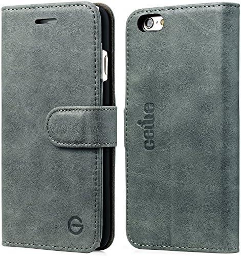 iPhone 6S Case, GELITE Genuine Leather Wallet Case, 4.7 Inch, Slim Flip Book Cases with ID Credit Card Slots and Kickstand, Magnetic Closure Cases for iPhone 6 / iPhone 6S, Greyish-green