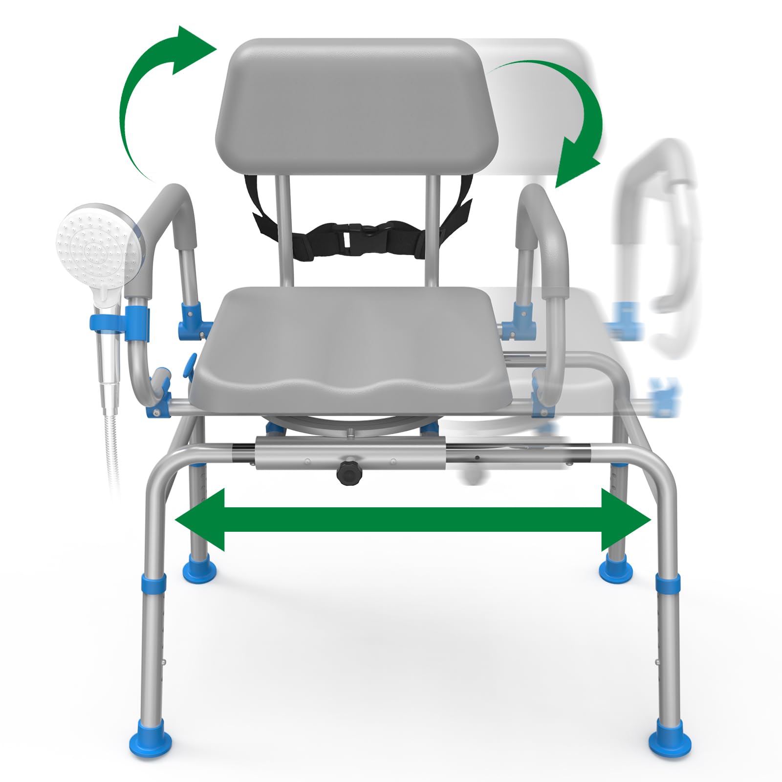 Photo 1 of Loyoda FSA/HSA Eligible Sliding Shower Chair Tub Transfer Bench for Bathtub with Swivel Seat, Padded Shower Bench with Pivoting Arms, Height Adjustable Shower Seat, 350 lbs, Gray, Standard