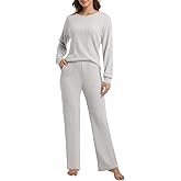 2 Piece Lounge Pajamas for Women Set Casual Ribbed Long Sleeve Fall Outfit Matching Sets Pj Sleepwear with Pockets