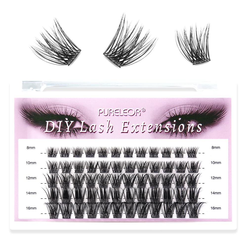 Cluster Lashes DIY Eyelash Extensions 60pcs Cluster Eyelashes Wispy Fluffy Individual Lashes Extensions C Curl (8-16mm Mixed FD77)