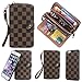 iPhone 6+ Case, iPhone 6s Plus Wallet, Inside Cover Can Be Removed From Wallet, With Multi Card Holders, Hand Strap, Brown Checker, For Men Guys, Premium High Quality, Multipurpose Bag, Classy Design