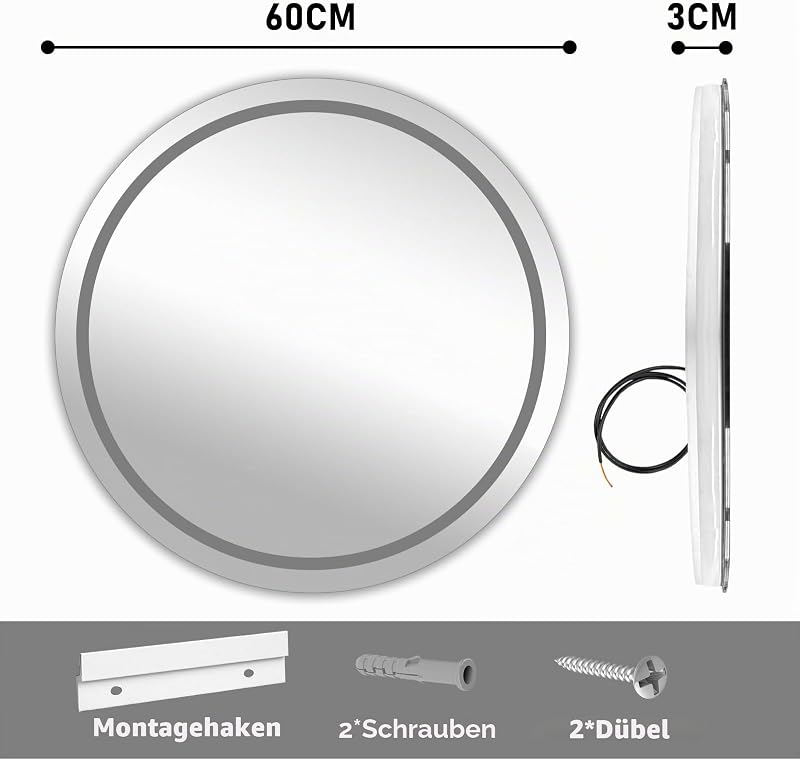 Badezimmerspiegel mit Beleuchtung, 60cm Rund Spiegel mit Beleuchtung — Foto 7 von 8