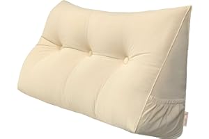 Peachwell Triangular Reading Bed Rest Pillow Large Bolster Cushion Headboard Backrest Wedge Pillow with Removable Cover and Two Large Side Pockets (Beige, 47 x 8 x 20 inches)