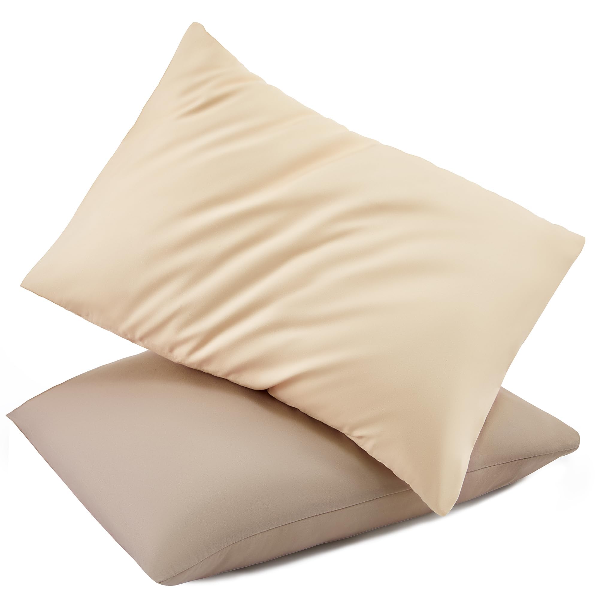 Photo 1 of TILLYOU Toddler Pillowcase 2 Pack with Envelope Closure,13" x 18" Silky Soft Microfiber Travel Kids Pillowcase for Boys and Girls, Khaki & Brown