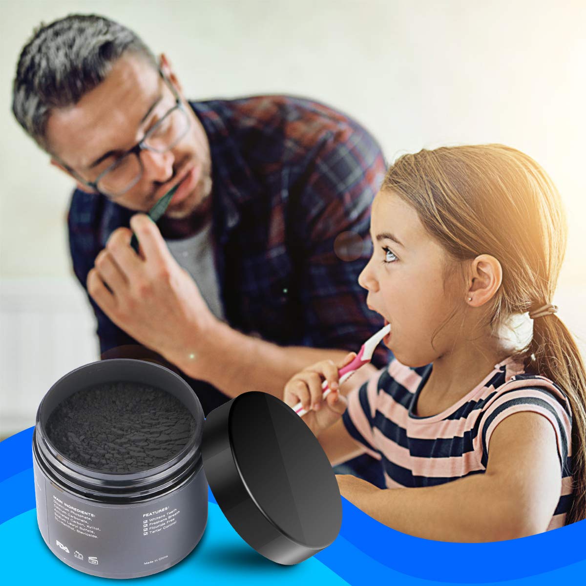 Polvo de Dientes, Polvo de Blanqueamiento de Carbón Activado Natural, Teeth Whitening Powder,refresca la respiración y mejora la salud oral Para Blanquear Dientes Sensibles Rápida, Eficazmente