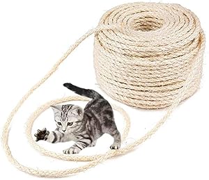 MXiiXM Sisal Rope, Diameter 6mm Premium Durable Unoiled Sisal Twine - 100% Natural Twisted Fiber Twine Hemp Rope for Repairing or DIY Scratcher for Cat Tree Tower