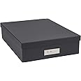 Bigso Oskar Fiberboard Label Frame Document Letter Box - File Organizer Box for Important Paperwork - Document Storage with a Lid & Metal Label Window - 3.3 in x 10.2 in x 13.8 in - Dark Grey