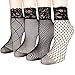 4 Pairs Women's Lace Fishnet Sheer Ankle Dress Socks - Stylish Black