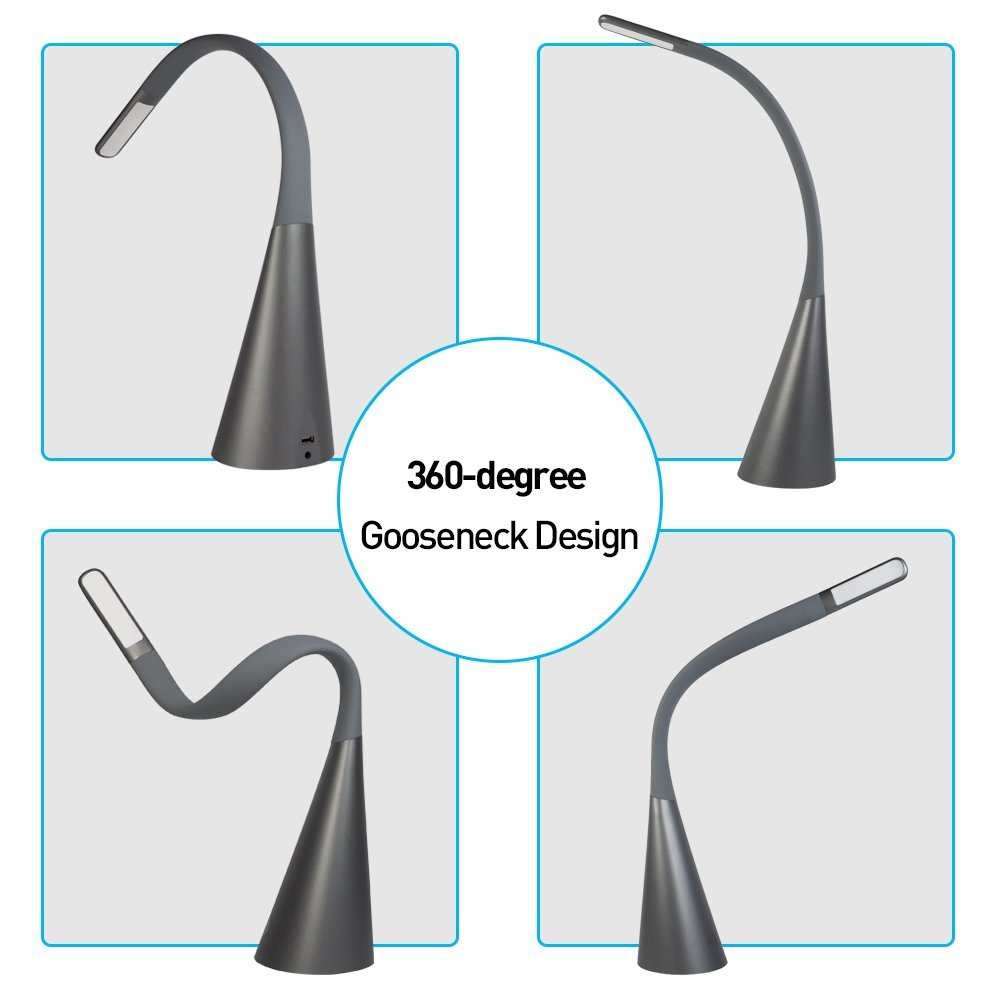 LED Desk Lamp with Touch Control, 3 Levels Dimmable Desk Light with USB Charging Port, Gooseneck Eye-care Reading Lamp, Craft Lamp for Study, Office, Bedroom (wooden)