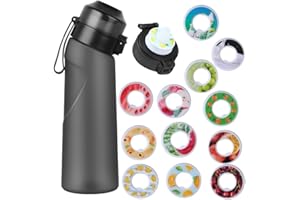 Sports Air scent Water Bottle Set 22oz | includes 12 Fruit scent Flavor pods & straw | flavored bottle in Matte Black，for kid