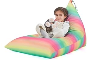Nobildonna Stuffed Animal Storage Bean Bag Chair Cover for Kids Teens (No Filler) 250L Washable Large Beanbag Cover for Kids' Room Organizing Plush Toys or Home Living Room Textile,Rainbow Stripes