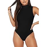 XFit Women's Mock Turtle Neck Sleeveless Thong Tank Tops Bodysuit Leotard Clothing