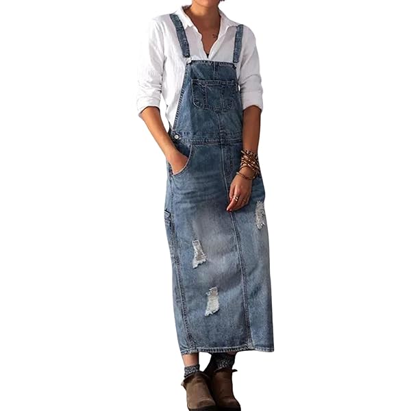 Amazon.com: HGps8w Women Casual Distressed Ripped Suspender