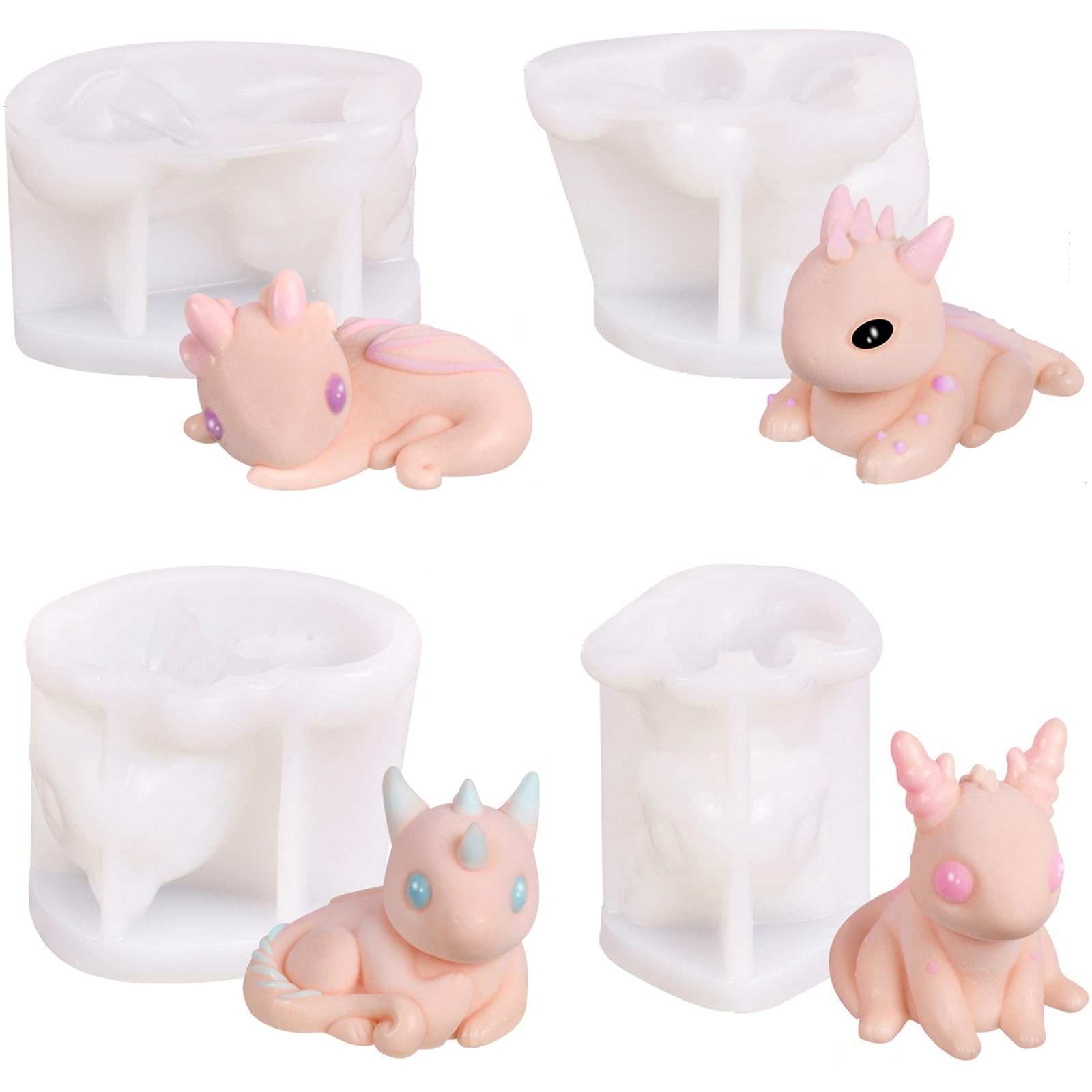 Photo 1 of 4 Pieces Silicone 3D Baby Dragon Scented Candle Making Mold, Resin Epoxy Casting Mould Wax Soap Aromatherapy Cake Mousse Jelly Chocolate Molds Handmade Gift DIY Craft Home Decor
