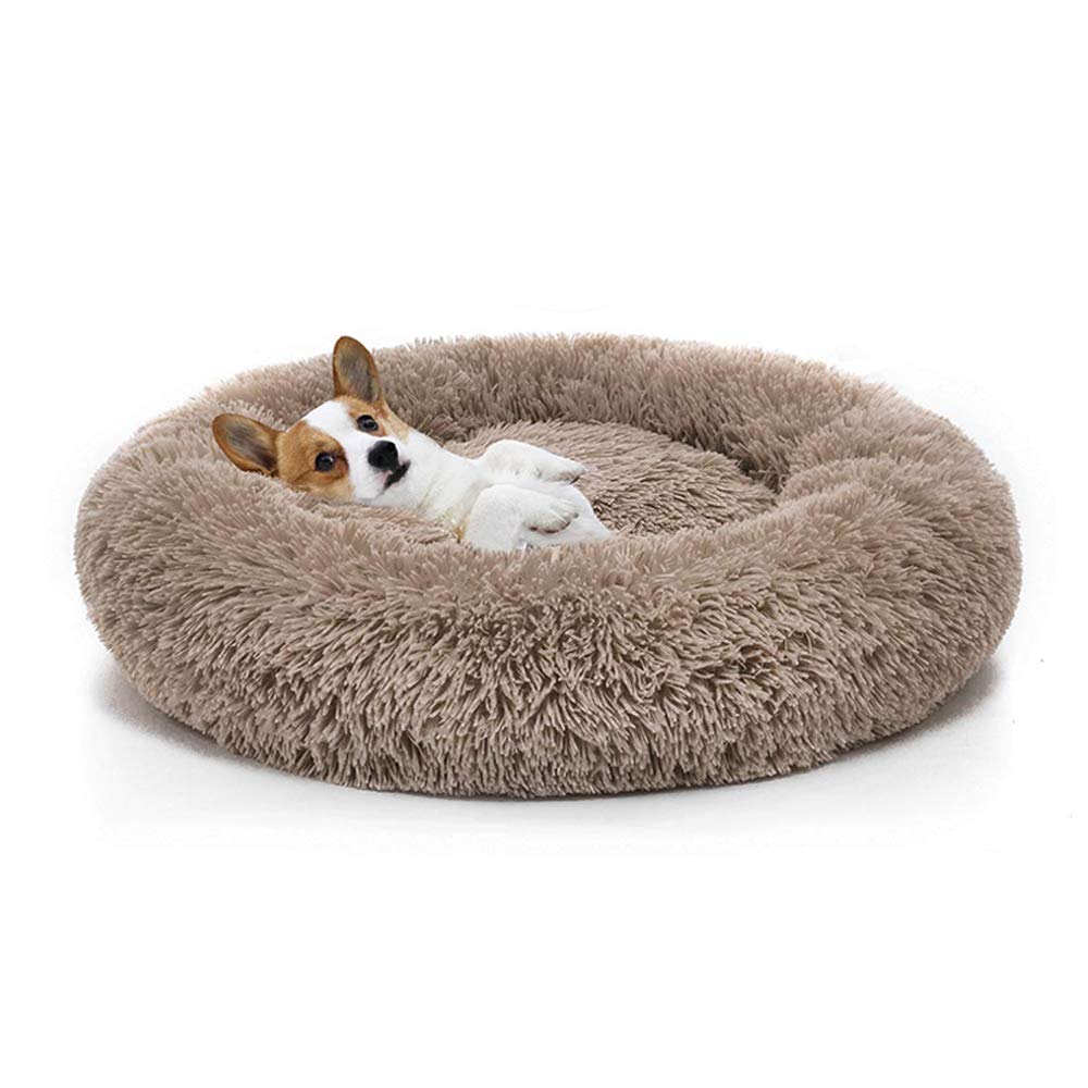 SKRORS Round Pet bed, Plush Soft Washable Self-Warming Calming Donut Cuddler Round Dog Bed Comfortable for Sleeping Winter (Coffee,80cm)