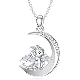 OUTANG 925 Sterling Silver Moon and Dragon Necklace for Women 1.2mm Cable Chain and Pendant Ladies Cute Wyvern Jewelry Gifts