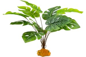 Woyrise Reptile Artificial Plants Terrarium Decor, Amphibian Habitat Hideout Bearded Dragon Tank Decorations fit Crested Gecko Leopard Lizard Chameleon Ball Python Snake Frog - Tall Monstera