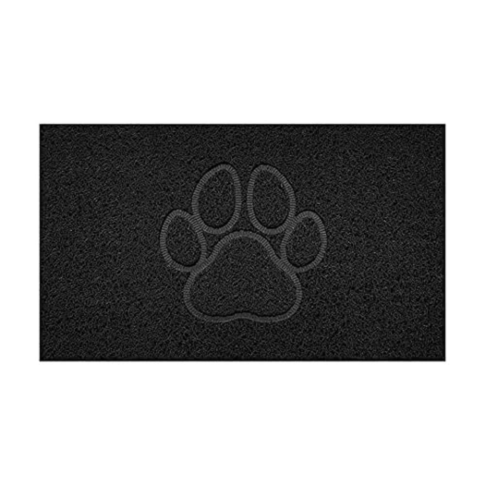 Nicoman Embossed Spaghetti Door Mat Dirt-Trapper Jet-Washable Doormat 70x43cm (Black, PAW Shape) - Use on Carpet ONLY