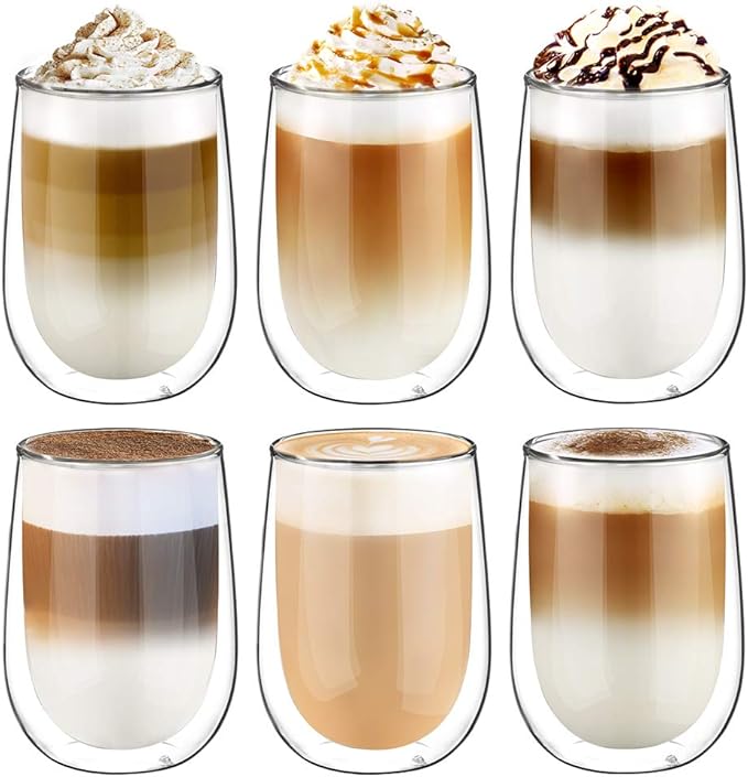 Glastal 6x350ml Double Walled Coffee Glasses Mugs Cappuccino Latte