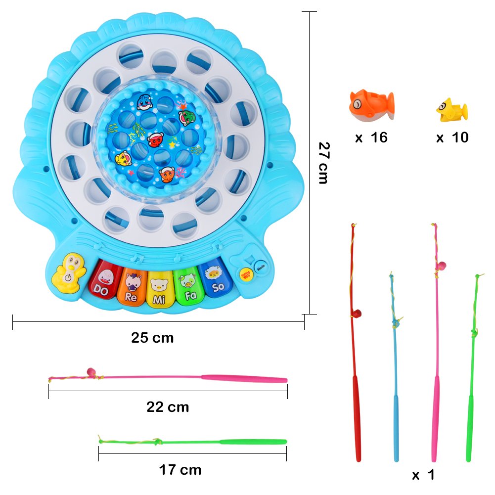 TONZE Fishing Game Musical Toys Piano Toy with 2 Fishing Board and 4 Fishing Rods for Kids 3 4 5 Years Old