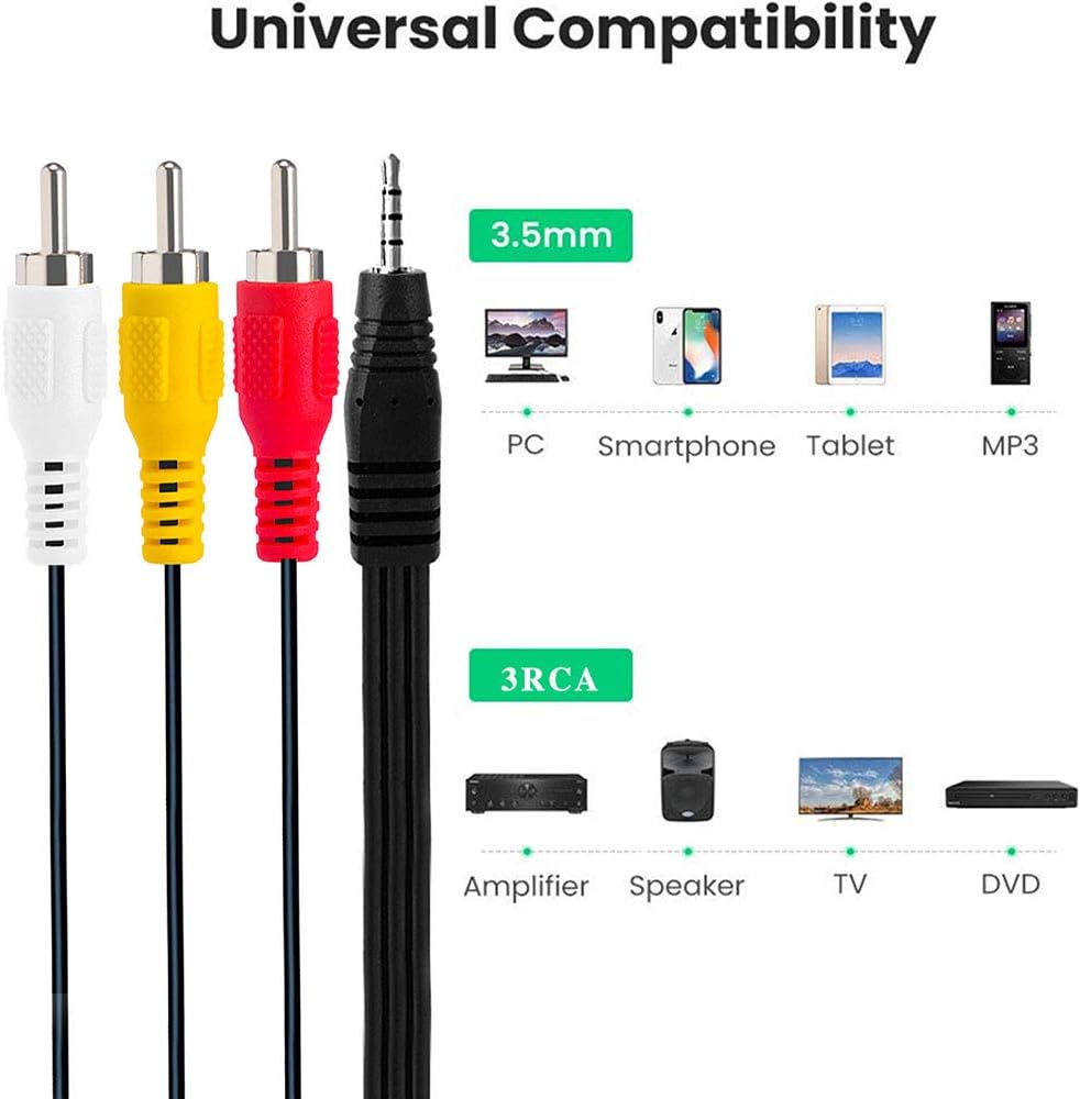 3.3FT 3.5mm to 3 RCA Male Plug to RCA Stereo Audio Video Male AUX Cable, 3.5 mm to RCA AV Camcorder Video Cable for TV, AV Camcorder Video Cable, Home Theater, MP3,Speakers, TV Box, and More: Industrial & Scientific