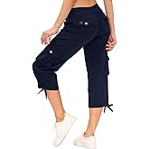 MoFiz Women's Cargo Capris Hiking Pants Lightweight Quick Dry Outdoor Athletic Travel Casual Loose Comfy Cute Pockets
