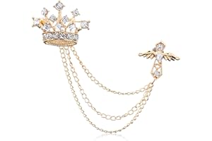 GBAHFY Cross Crown Long Chain Brooch Rhinestone Tassel Brooch Pin Retro Crystal Suit Pins Collar Pin Coat Tassel Chain Lapel Pins for Men's Suit Accessories