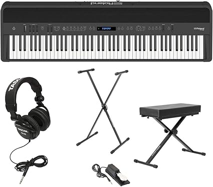Amazon Com Roland Fp 90 Keys Supernatural Modeling Portable Digital Piano Black Bundle With Headphones Stand Bench Pedal Musical Instruments