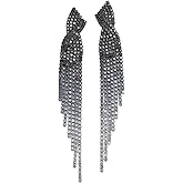 Rhinestone Earrings Dangling for Women Sparkly Silver Dangle Earrings Girls Long Chandelier Earrings Tassel Lightweight Ear Studs Cubic Zirconia (KE001S-W)