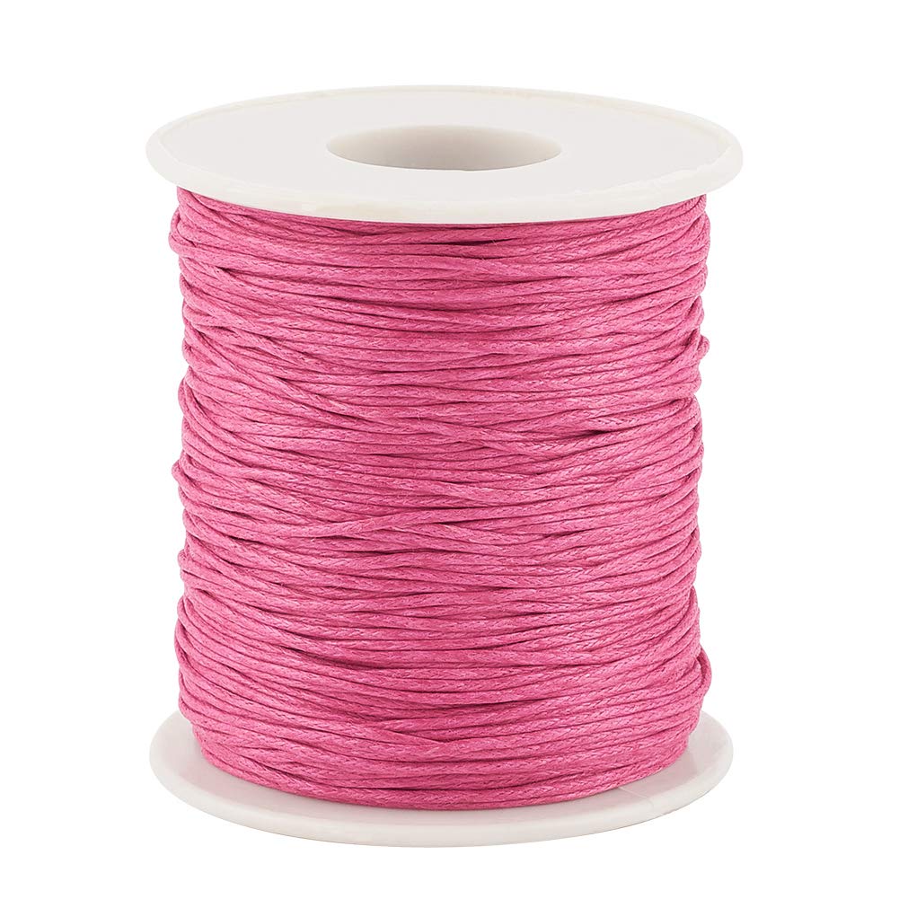 PandaHall 100 Yards/Roll Braided Cotton Cord 1mm Waxed Cotton Cord String for DIY Jewelry Making(Camellia)