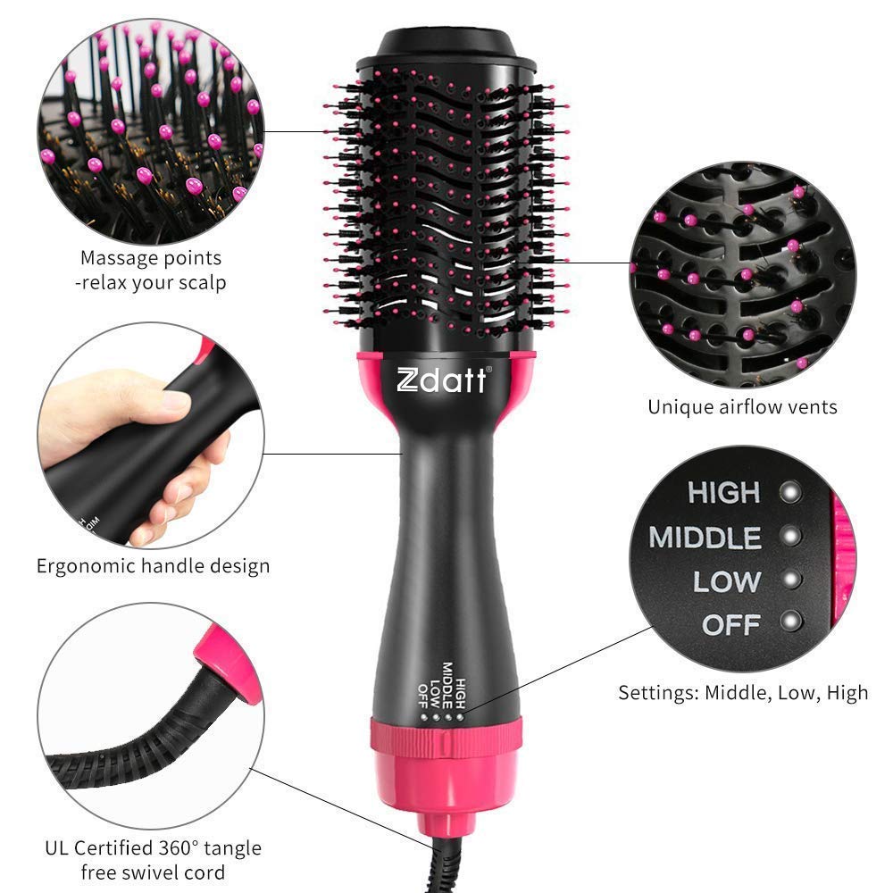 ZDATT Hair Dryer Volumizer, 4 in 1 Salon Styling Hot Air Brush and Styler, Negative Ion Straightening Brush Curl Brush, Multi-functiona(AA) : Beauty