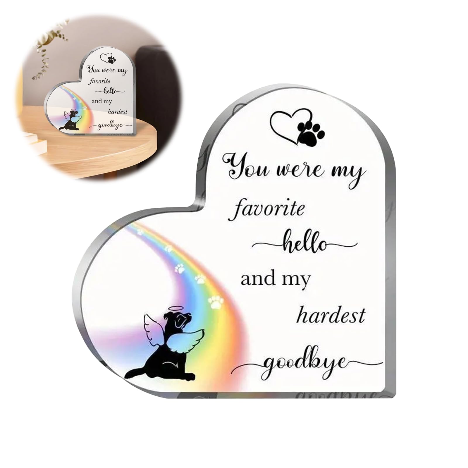 CutitiUU Rainbow Bridge Dog Memorial Heart-Shaped Acrylic Remembrance Decoration