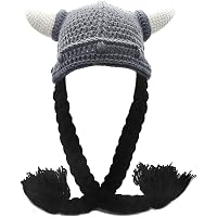 YEKEYI Handmade Viking Knit Helmet Hat With Removable Beard - Barbarian Knight Beanie (Coffee, Large)