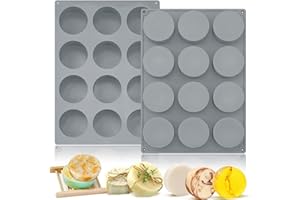 Moukiween Round Soap Silicone Molds, 2.1 inch Small Round Mold for Handmade Soap Making Shower Steamer, Bath Bombs, Chocolate, Candles, 2 PCS