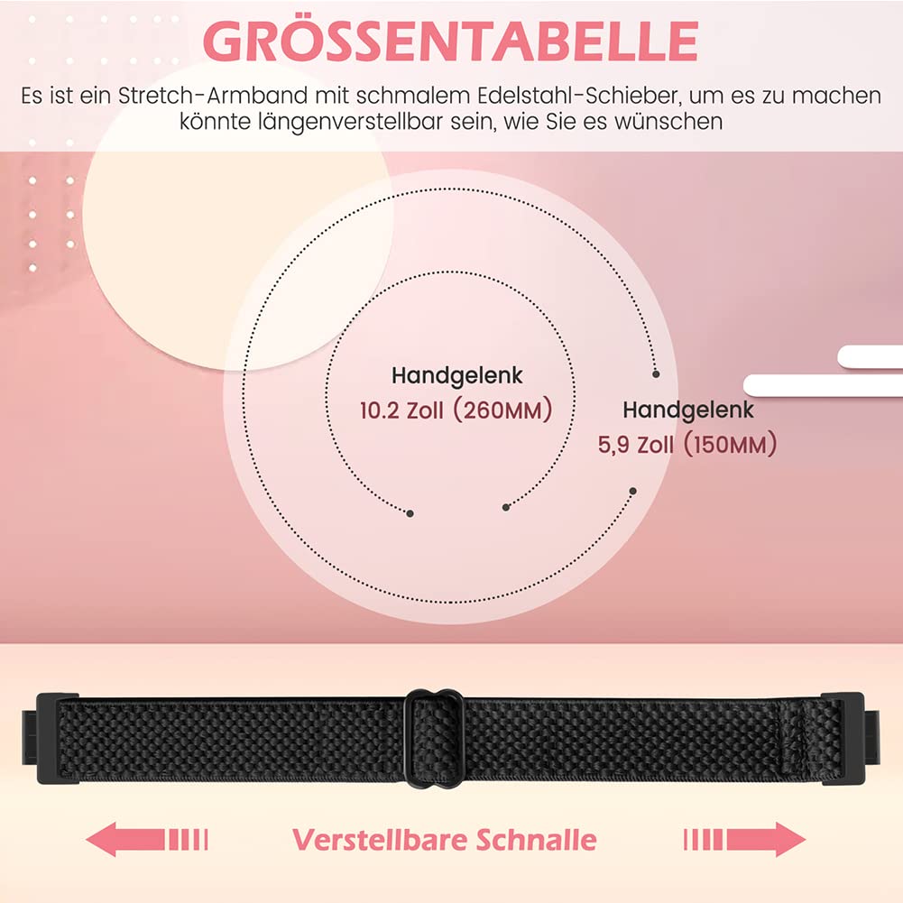 Yunshare Elastisch Nylon Armband Kompatibel mit Fitbit Inspire 3/Inspire 2/Inspire HR/Ace 2/Ace 3 Armband, Atmungsaktives verstellbares Ersatzarmband fur Damen Herren 4