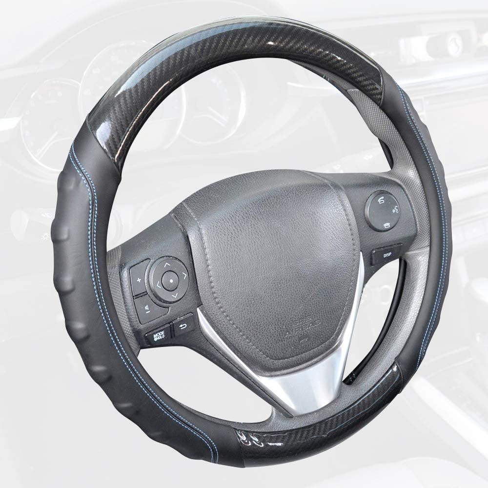 BDK ACDelco Compatible Car Steering Wheel Cover Replacement Cover for 14.5 to 15.5 Wheel, Carbon Fiber Accent with Ultrasoft Cushion-Grip