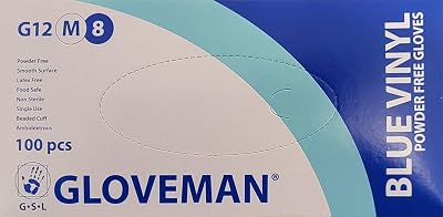 GLOVEMAN Blue Vinyl Gloves Medium 100 Count Powder Latex Free Food Safe New
