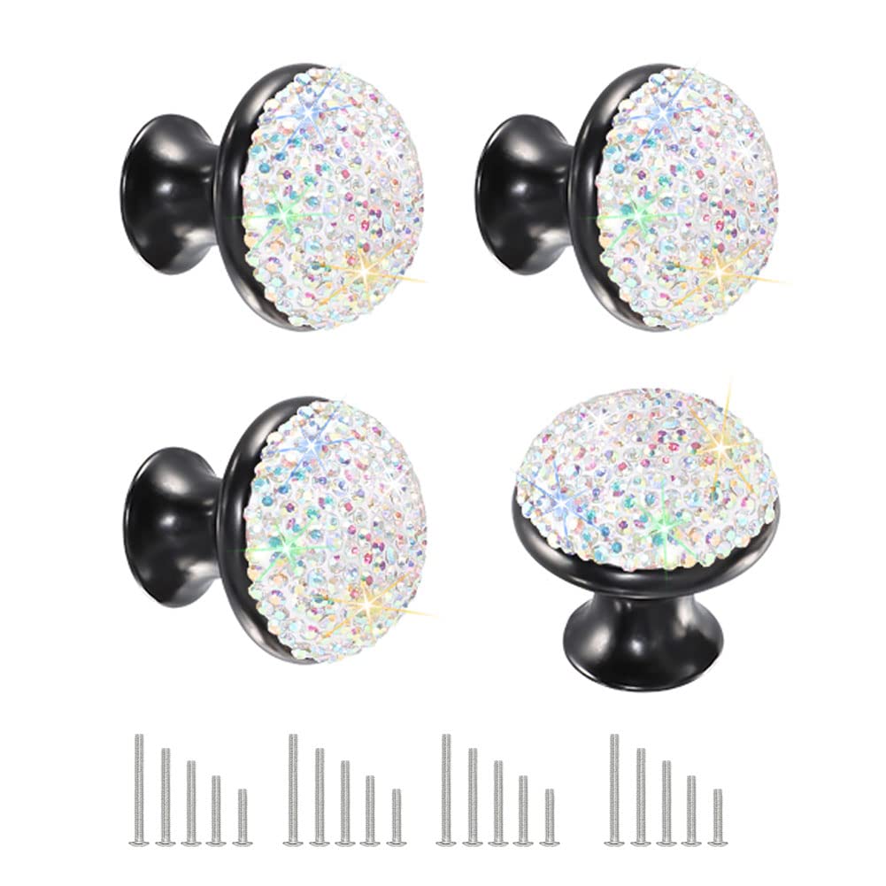 SAVORI Drawer Knobs Crystal Cupboard Knobs Bling Rhinestone Design Cabinet Wardrobe Furniture Door Pull Handle with Screws for Home Kitchen Office Decoration 4PCS (AB Color)