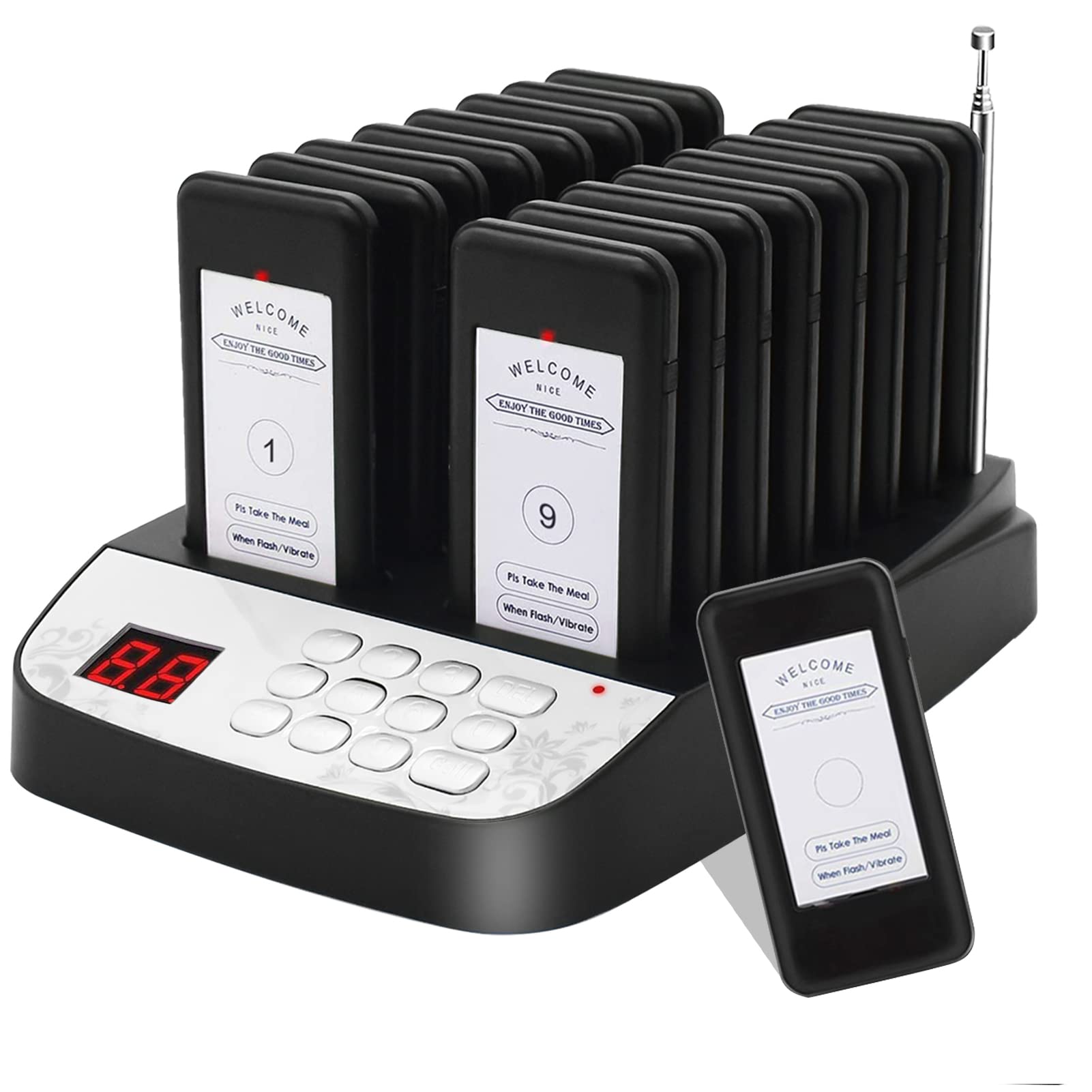 Photo 1 of Pager Restaurant System 16 Buzzers Vibration Flashing Wireless Calling Guest Social Distancing for Restaurant Food Truck Hospital Clinic Church(Black)