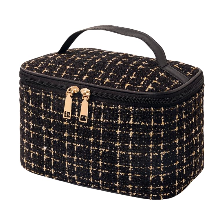 Lichi Toiletry Bag Makeup Bag Holiday Travel Essentials for Women Toiletry Bag Gifts for Women Birthday Unique Chanel Inspired Cosmetic Bag Washable, black