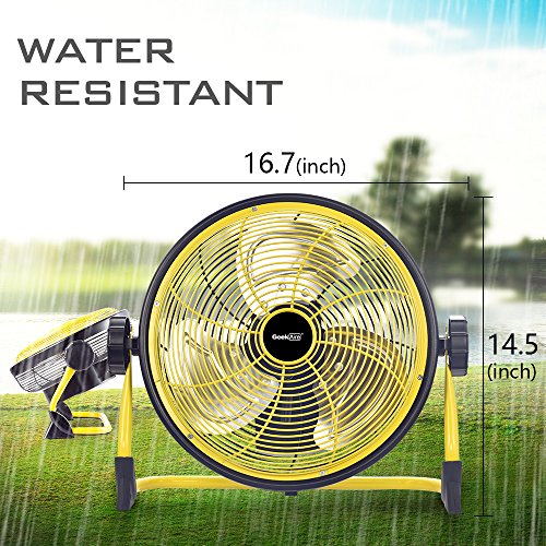 Geek Aire Rechargeable Outdoor Floor High Velocity Fan, Cordless, Max 1500 CFM High Performance Airflow, Up to 24 Hours Run Time, with USB Output for Recharging Digital Devices, 12 inch Metal Blade - Thumbnail 5