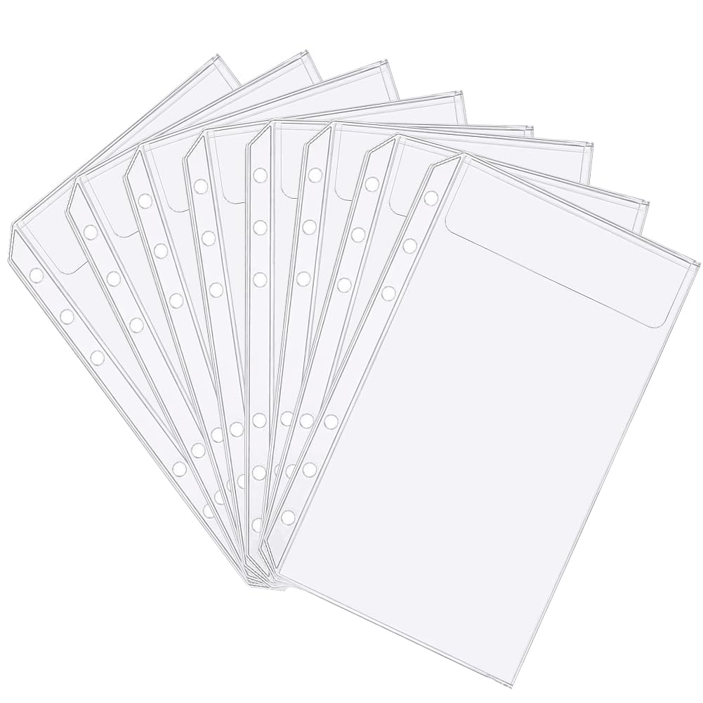 CRASPIRE 24Pcs A6 Binder Pockets No Zippers Cash Budget Envelopes 6 Holes Zipless Clear Waterproof PVC Folders Pouch Loose Leaf Bags for 6 Ring Binder Money Folder Document Organizer Savings Challenge