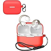 for Anker Soundcore AeroClip Case Cover,NOUKAJU Earphone Protective Cover(with Carabiner + Lanyard) Drop-Proof,Scratch-Proof,Shock-Proof,Case for Soundcore AeroClip(Red)