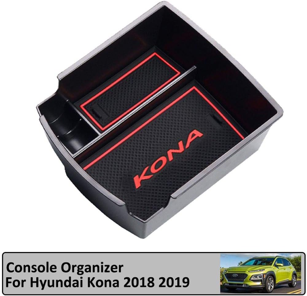 LUOERPI Car Accessories Center Console Container Bin Tray Holder Stowing Tidying Armrest Storage Box,For Hyundai Kona Encino 2018 2019