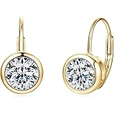 DYUNQ Moissanite Hoop Earrings, 925 Sterling Silver Hypoallergenic Bezel Set Leverback Drop Earrings for Women, D Color VVS1 Lab Created Imitation Diamond Round Cut Jewelry Gifts