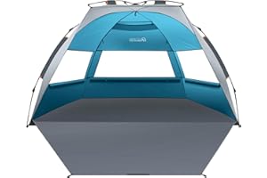 OutdoorMaster Beach Tent Sun Shelter for 3-4 Person, Pop Up Beach Tent Easy Setup with Sandbags, Portable Sun Shade Canopy with Carrying Bag for Beach & Outdoor, UPF50+ UV Protection, Family Size