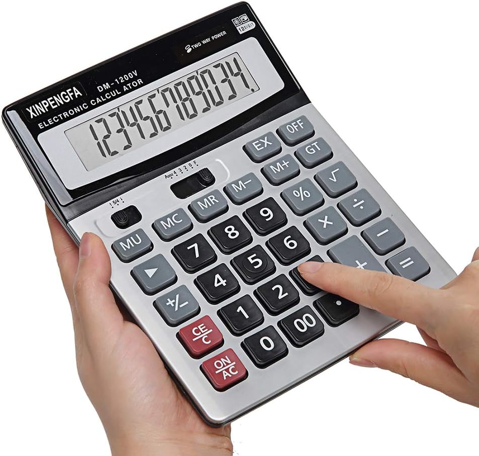 XINPENGFA Office Calculator,12-Digit Battery Dual Powered Handheld Electronic Business Solar Basic Calculator, Desktop Financial Scientific Simple Desk Calculators with Large LCD Display